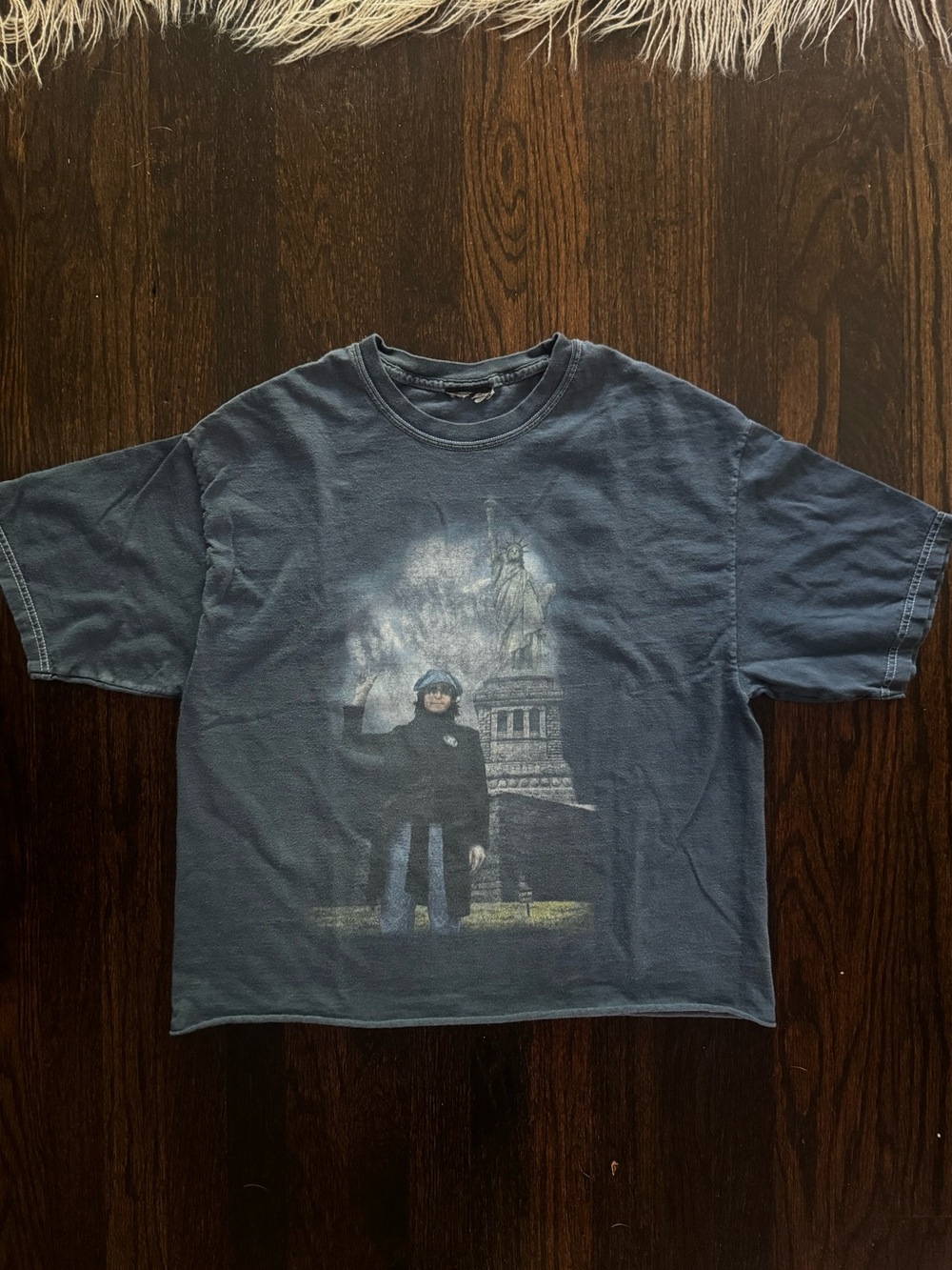 Vintage-Style  Graphic T-Shirt in Washed Navy John Lennon NYC Statue of Liberty